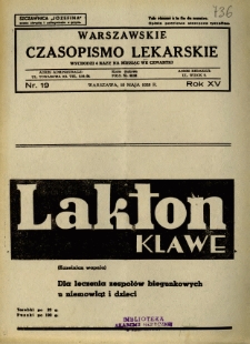 Warszawskie Czasopismo Lekarskie 1938 R.15 nr 19