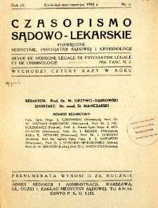 Czasopismo Sądowo-Lekarskie 1936 R.9 nr 2