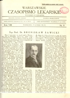 Warszawskie Czasopismo Lekarskie 1931 R.8 nr 8