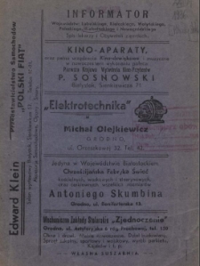 Informator Przemysłu, Handlu, Rolnictwa, Rzemiosł, Szkolnictwa i inn. Woj. Lubelskiego, Kieleckiego, Wołyńskiego, Poleskiego, Białostockiego i Nowogr&oacute;dzkiego 1936