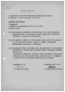 Protok&oacute;ł z posiedzenia Prezydium Zarządu Miejskiego Ligi Kobiet w Wieluniu z dnia 5 stycznia 1971 r.