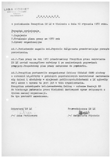 Protok&oacute;ł z posiedzenia Prezydium ZM LK w Wieluniu z dnia 10 stycznia 1972 r.