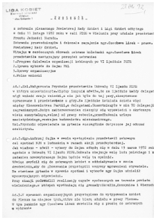 Protok&oacute;ł z zebrania plenarnego Powiatowej Rady Kobiet i Ligi Kobiet odbytego w dniu 11 lutego 1972 r. w sali PZGS w Wieluniu przy udziale przedstawicieli Frontu Jedności Narodu