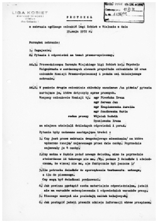 Protok&oacute;ł z zebrania og&oacute;lnego członkiń Ligi Kobiet w Wieluniu z dnia 19 maja 1972 r.