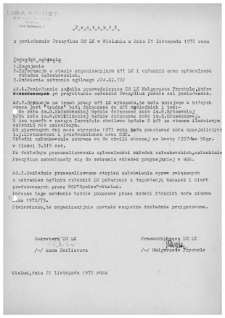 Protok&oacute;ł z posiedzenia Prezydium ZM LK w Wieluniu z dnia 21 listopada 1972 r.