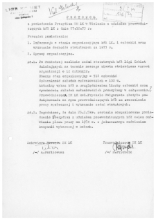 Protok&oacute;ł z posiedzenia Prezydium ZM LK w Wieluniu z udziałem przewodniczących k&oacute;ł LK z dnia 27 grudnia 1973 r.