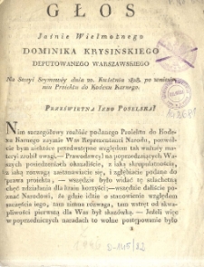 Głos Jaśnie Wielmożnego Deputowanego warszawskiego na Sessyi sejmowej d. 20 kwietnia 1818 r.