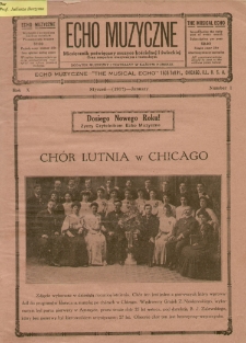 Echo Muzyczne 1933. R. 10. nr 1 : miesięcznik poświęcony muzyce kościelnej i świeckiej oraz zespołom muzycznym i teatralnym