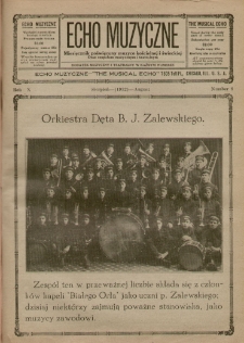 Echo Muzyczne 1933. R. 10. nr 8 : miesięcznik poświęcony muzyce kościelnej i świeckiej oraz zespołom muzycznym i teatralnym