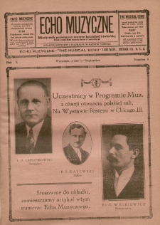 Echo Muzyczne 1933. R. 10. nr 9 : miesięcznik poświęcony muzyce kościelnej i świeckiej oraz zespołom muzycznym i teatralnym