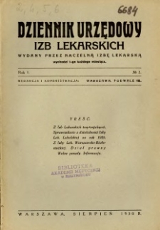 Dziennik Urzędowy Izb Lekarskich 1930 R.1 nr 2