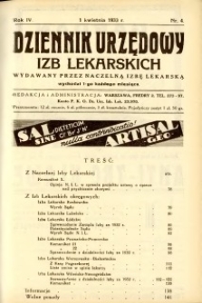 Dziennik Urzędowy Izb Lekarskich 1933 R.4 nr 4
