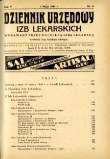 Dziennik Urzędowy Izb Lekarskich 1934 R.5 nr 5