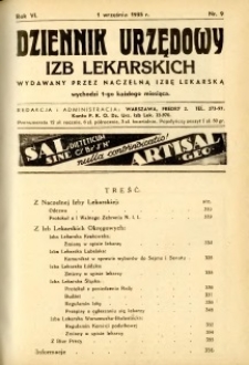 Dziennik Urzędowy Izb Lekarskich 1935 R.6 nr 9