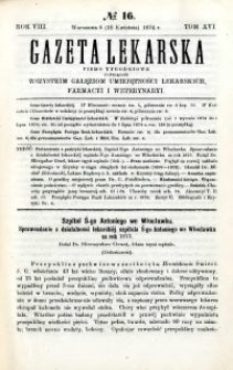 Gazeta Lekarska 1874 R.8, t.16, nr 16