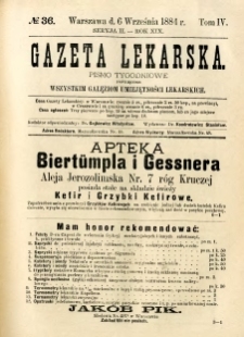 Gazeta Lekarska 1884 R.19, t.4, nr 36