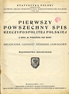 Pierwszy Powszechny Spis Rzeczypospolitej Polskiej z dnia 30 września 1921 roku : mieszkania, ludność, stosunki zawodowe : województwo białostockie.