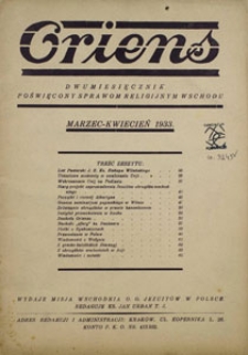 Oriens. Dwumiesięcznik poświęcony sprawom religijnym wschodu. Marzec - Kwiecień 1933