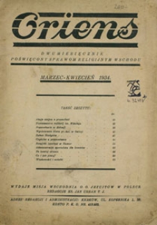 Oriens. Dwumiesięcznik poświęcony sprawom religijnym wschodu. Marzec - Kwiecień 1934