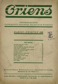Oriens. Dwumiesięcznik poświęcony sprawom religijnym wschodu. Marzec - Kwiecień 1938