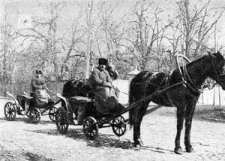 DROSHKI FOR HIRE IN A COBBLED STREET OF OLD KIEV. Ilustracja do książki. [Dokument ikonograficzny]