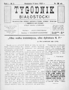 Tygodnik Białostocki : czasopismo narodowe poświęcone zagadnieniom politycznym, społecznym i ekonomicznym z uwzględnieniem spraw miejscowych 1922, nr 3