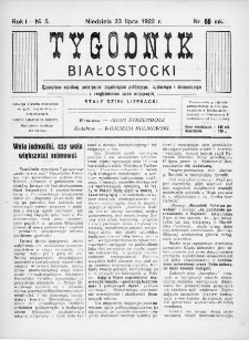 Tygodnik Białostocki : czasopismo narodowe poświęcone zagadnieniom politycznym, społecznym i ekonomicznym z uwzględnieniem spraw miejscowych 1922, nr 5