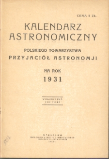 Kalendarz astronomiczny Polskiego Towarzystwa Przyjaciół Astronomii na rok 1931