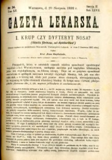Gazeta Lekarska 1892 R.27, t.12, nr 34