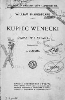 Kupiec Wenecki : dramat w 5 aktach