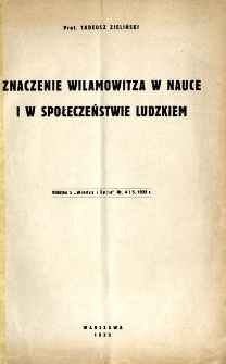 Znaczenie Wilamowitza w nauce i w społeczeństwie ludzkim