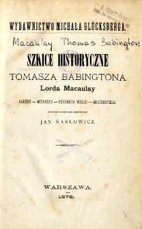 Szkice historyczne Tomasza Babingtona Lorda Macaulay