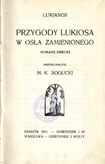 Przygody Lukiosa w osła zamienionego : romans grecki