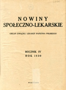 Nowiny Społeczno-Lekarskie 1930 R.4 nr 1