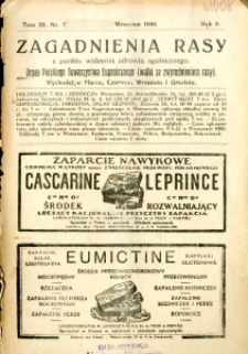 Zagadnienia Rasy z Punktu Widzenia Zdrowia Społecznego 1926 R.8 t.3 nr 7