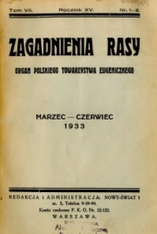 Zagadnienia Rasy z Punktu Widzenia Zdrowia Społecznego 1933 R.15 t.7 nr 1-2
