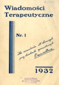 Wiadomości Terapeutyczne 1932 R.4 nr 1