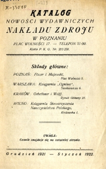 Katalog nowości wydawniczych Nakładu Zdroju w Poznaniu : grudzień 1921 - styczeń 1922