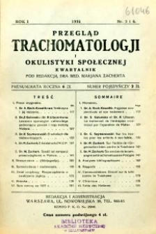 Przegląd Trachomatologji i Okulistyki Społecznej 1931 R.1 nr 3-4