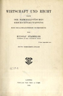 Wirtschaft und Recht nach der materialistischen Geschichtsauffassung : eine sozialphilosophische Untersuchung
