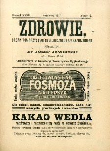 Zdrowie : organ Towarzystwa Hygienicznego Warszawskiego 1917 R.33 zeszyt 6