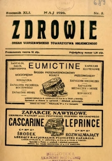 Zdrowie : organ Warszawskiego Towarzystwa Higjenicznego poświęcony higjenie publicznej 1926 R.41 zeszyt 5