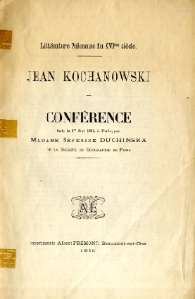 Jean Kochanowski : conférence faite le 1er mai 1884, à Paris