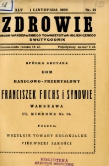 Zdrowie : organ Warszawskiego Towarzystwa Higjenicznego poświęcony higjenie publicznej 1930 R.45 zeszyt 21