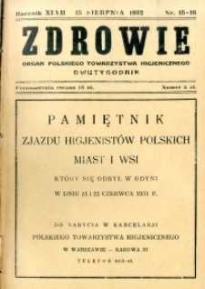 Zdrowie : organ Warszawskiego Towarzystwa Higjenicznego poświęcony higjenie publicznej 1932 R.47 zeszyt 15-16