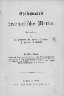 Shakespeare's dramatische Werke. Bd. 5, [Mittlere Periode]