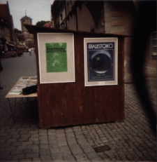 Plakat z Białegostoku na stoisku informacyjnym w mieście Wagen im Allgäu, wrzesień 1987 r.