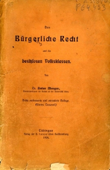 Das B&uuml;rgerliche Recht und die besitzlosen Volksklassen