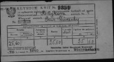 Kwit potwierdzający pobranie opłaty za ubezpieczenie od ognia nieruchomości należącej do Wincentego Prusa przy ul. Koszykowej 4, Białystok, 21 września 1929 r.