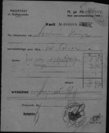 Kwit wystawiony na Sowińskiego Henryka przez Magistrat miasta Białegostoku, 1932 r.